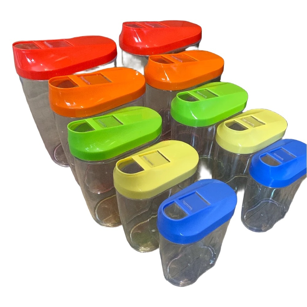 10pc Dry Food Storage Container Set Colorful Pour Lids Brand New